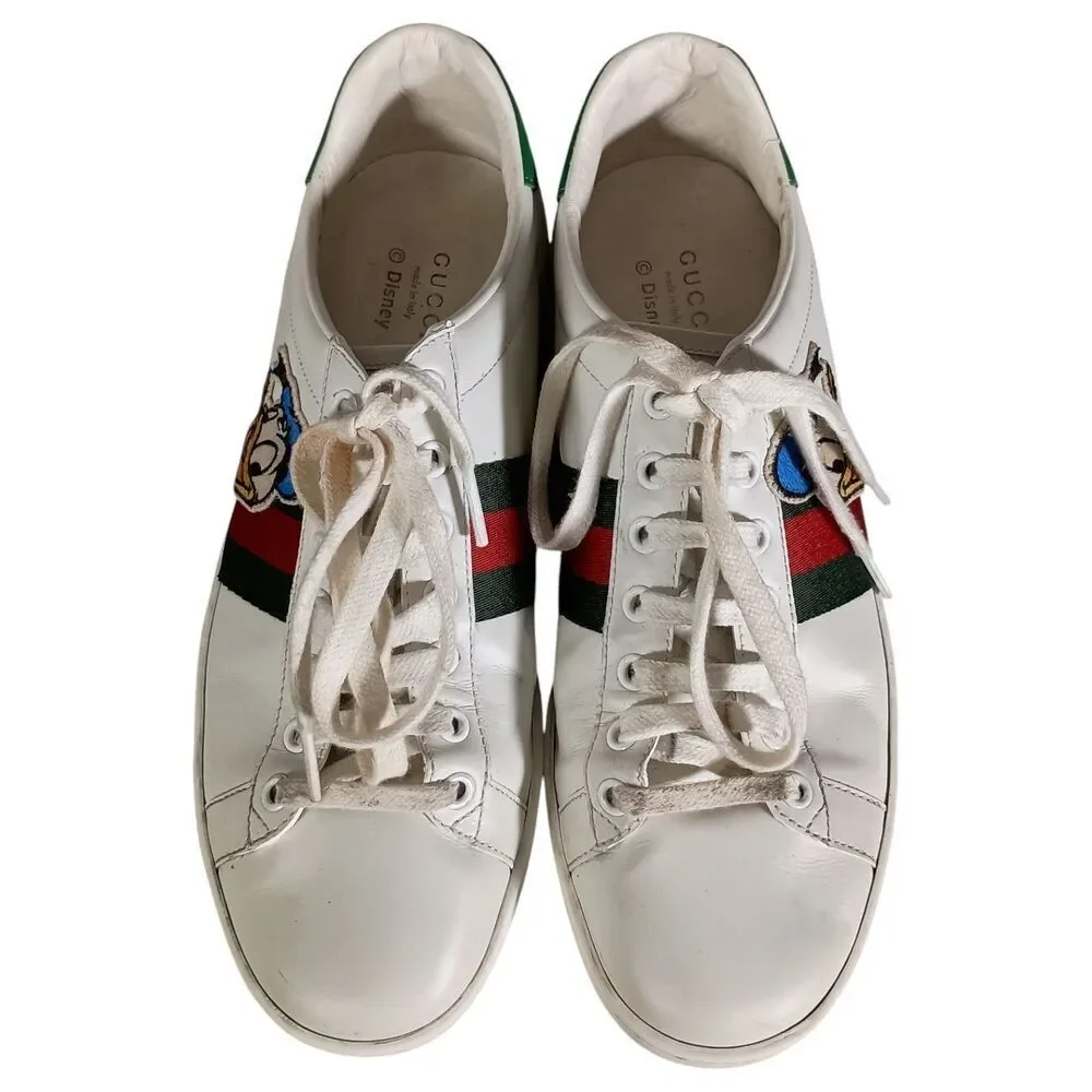 Gucci Ace Disney Donald Duck Fashion Sneaker Lace Up Shoe Leather Mens 39/6-6.5